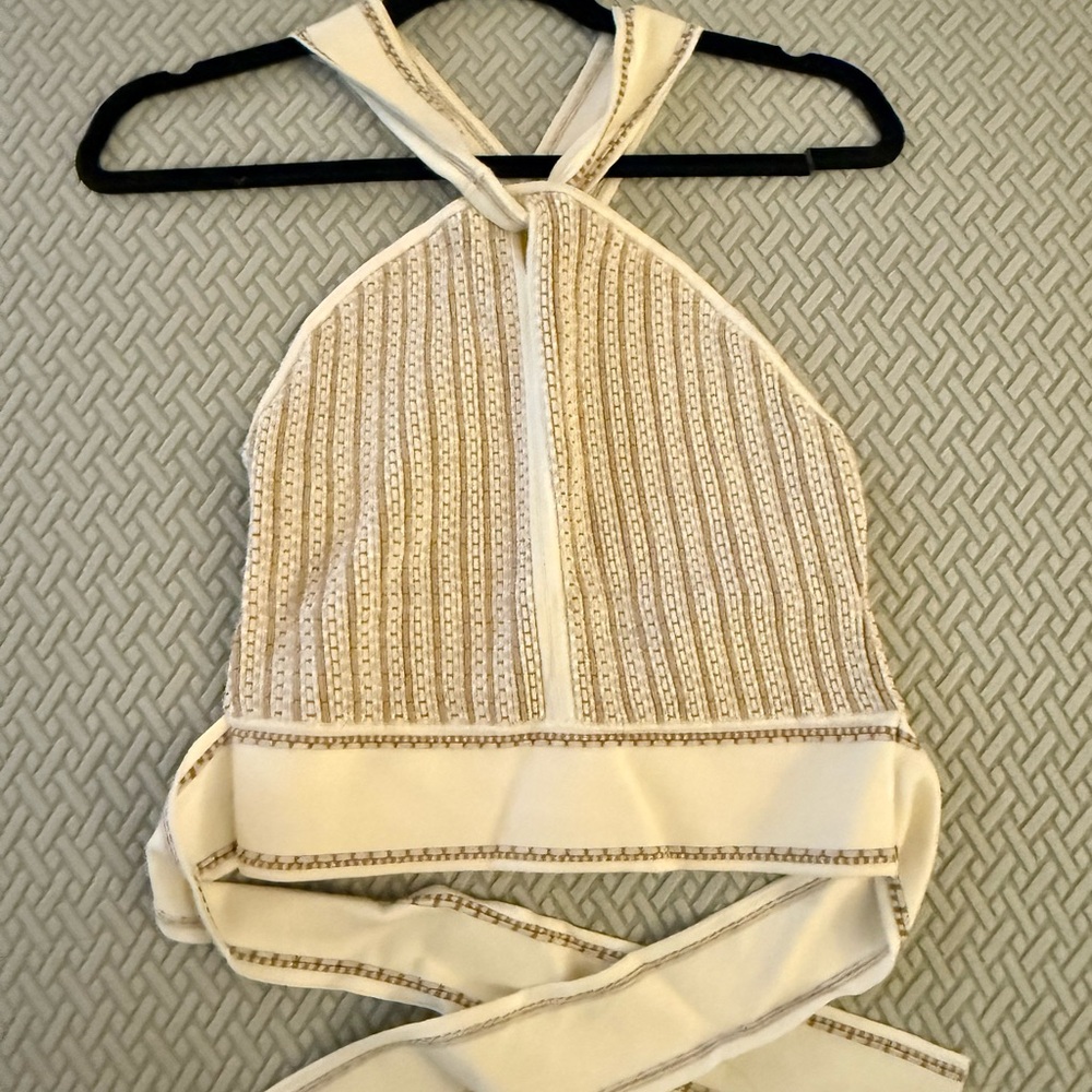 Club Monaco Cream and Tan Halter Sweater tank with stitching